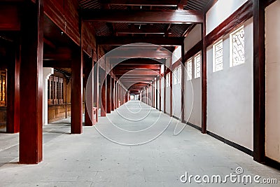 Corridor with red pillar in the tourist building park, China Stock Photo