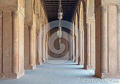Corridor surrounding the courtyard of the Mosque of Ahmad Ibn Tulun, old Cairo, Egypt Stock Photo