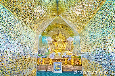 The corridor to prayer hall of Kuthodaw Pagoda in Mandalay, Myanmar Editorial Stock Photo