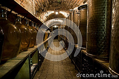 Corridor in traditional wine cellar Stock Photo