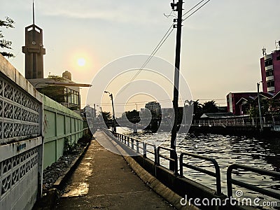 Corridor walking side Khlong Saen Saeb on sunset time Stock Photo