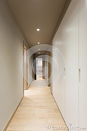 Corridor with white wardrobe. Interior of modern apartment Stock Photo