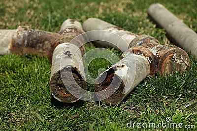 Corroded and Blocked Steel Household Pipes Stock Photo