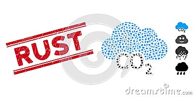 Scratched Rust Line Seal and Collage Carbon Cloud Icon Stock Photo