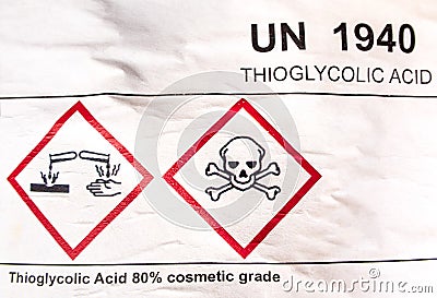 Corrosive material Symbol on label at the acid container Stock Photo