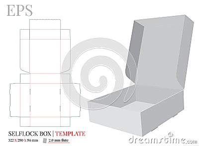 Corrugated Box template, vector with die cut / laser cut lines. Self lock box, cut and fold packaging design Stock Photo