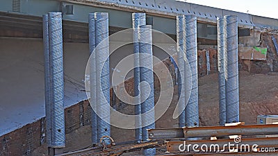 Corrugated pipe used in bridge construction Stock Photo