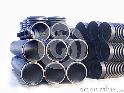 Corrugated plastic pipes Stock Photo