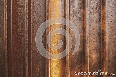 Corrugated Rustic Steel Wall with Detailed Texture and Earthy Colors for Background Stock Photo