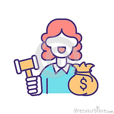 Corrupt female judge RGB color icon Vector Illustration