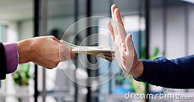 Corrupt Man Hand Refusing Bribe Stock Photo