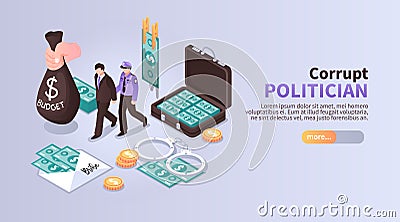 Corrupt Politician Horizontal Banner Vector Illustration