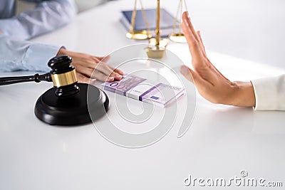 Corrupt Woman Hand Refusing Bribe Stock Photo