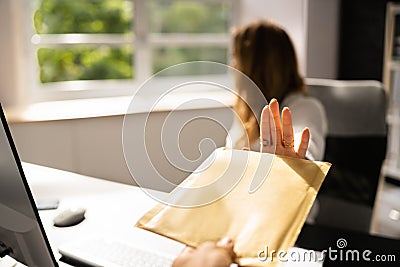 Corrupt Woman Hand Refusing Bribe Stock Photo