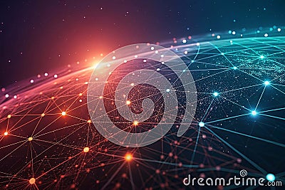 Corrupted Network Abstract Background with Glowing Particles and Futuristic Tech Elements Stock Photo