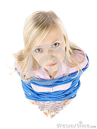 Corrupted by rope young blonde woman Stock Photo
