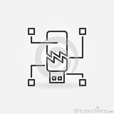 Corrupted USB Flash Drive vector icon in linear style Vector Illustration
