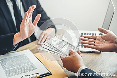 Corruption concept,Businessman manager refusing receive money fr Stock Photo