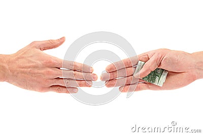 Corruption concept: hand giving bribe to other Stock Photo