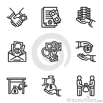 Corruption icon set, outline style Vector Illustration