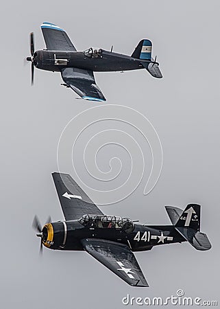 Corsair and Avenger in flight Editorial Stock Photo