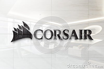 Corsair on glossy office wall realistic texture Editorial Stock Photo