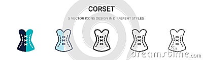 Corset icon in filled, thin line, outline and stroke style. Vector illustration of two colored and black corset vector icons Vector Illustration