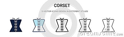 Corset icon in filled, thin line, outline and stroke style. Vector illustration of two colored and black corset vector icons Vector Illustration