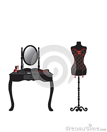 Corset on mannequin and dressing table Vector Illustration