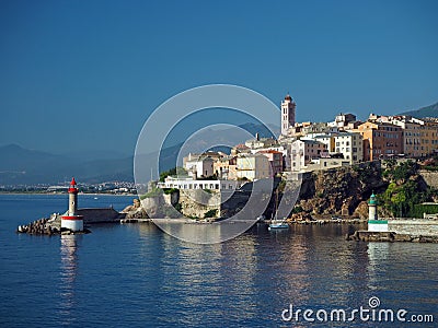 Corsica Bastia port town - gate lighthouses Stock Photo