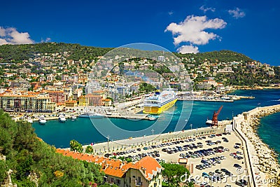 Corsica ferry in old city center of Nice, French riviera, France Editorial Stock Photo