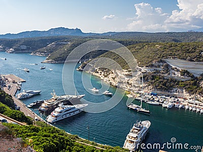 Corsica - France - 23rd August 2019 - Entrance to the port of the coastal city of Bonifacio Editorial Stock Photo