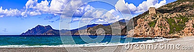 Corsica island nature landscape. Gulf of Porto. beach of Porto Ota Stock Photo