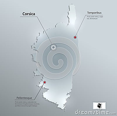 Corsica map flag glass card paper 3D Vector Illustration