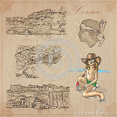 Corsica, Travel - Hand drawn vector pack Vector Illustration