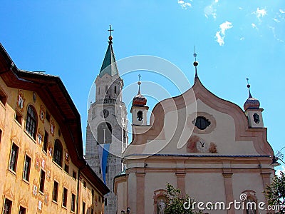 Cortina d`Ampezzo has a thousand year old history and a long tradition as a tourist destination: Dolomites mountains. Stock Photo