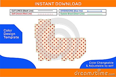 Corrugated carton folding box die line template and 3D box design easily editable and resizeable Color Design Template Vector Illustration