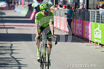 Corvara, Italy May 21, 2016; Moreno Moser, professional cyclist, pass the finish line of the stage Editorial Stock Photo