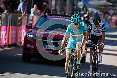 Corvara, Italy May 21, 2016; Vincenzo Nibali, professional cyclist, pass the finish line of the stage Editorial Stock Photo