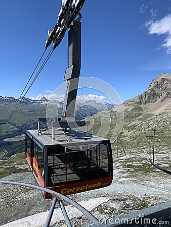 Corvatsch cable car in Switzerland, close to St Moritz Editorial Stock Photo