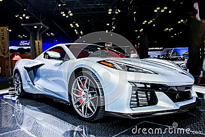 Corvette showing during NYIAS at Jacobs Javits Center on Press Day 1 First show after 2019 Editorial Stock Photo
