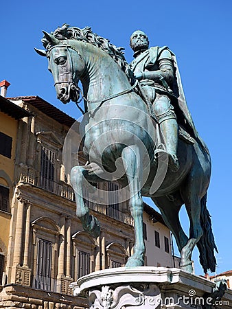 Cosimo de Medici Statue, Bronze Horse and Rider, Florence Stock Photo