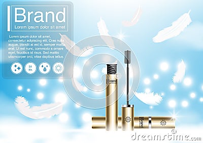 Cosmetic ad feather and mascara concept vector Vector Illustration