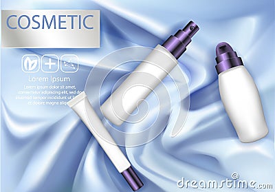 Cosmetic ads Design Template. Realistic tube cream on silk texture background. Beautiful Premium stock illustration Vector Illustration