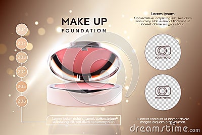 Cosmetic ads, pink 3D cheek blush or make up promotion powder ads. Modern Premium VIP ccosmetics package background Vector Illustration