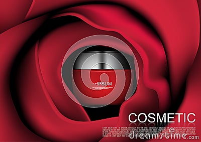 Cosmetic ads red cosmetic cream in red rose Vector Illustration