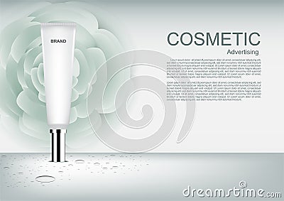 Cosmetic ads template, Beauty cosmetic tube serum, moisturizer o Vector Illustration