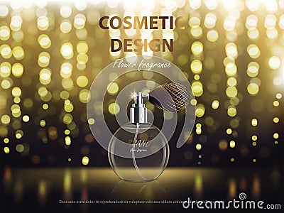 Cosmetic background with round bottle with fragrance Vector Illustration