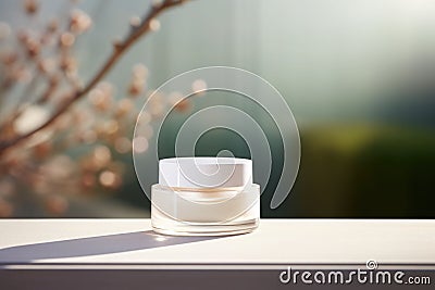 Cosmetic beauty product package. Antiage cream. Jar design on light background. AI generated Cartoon Illustration