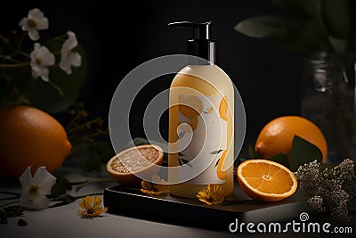 Cosmetic body lotion natural packaging promotional commercial photo ai generated Stock Photo